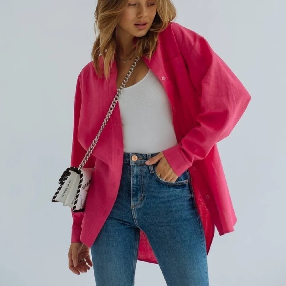 Zara Hot Pink Oversized Button Down Shirt